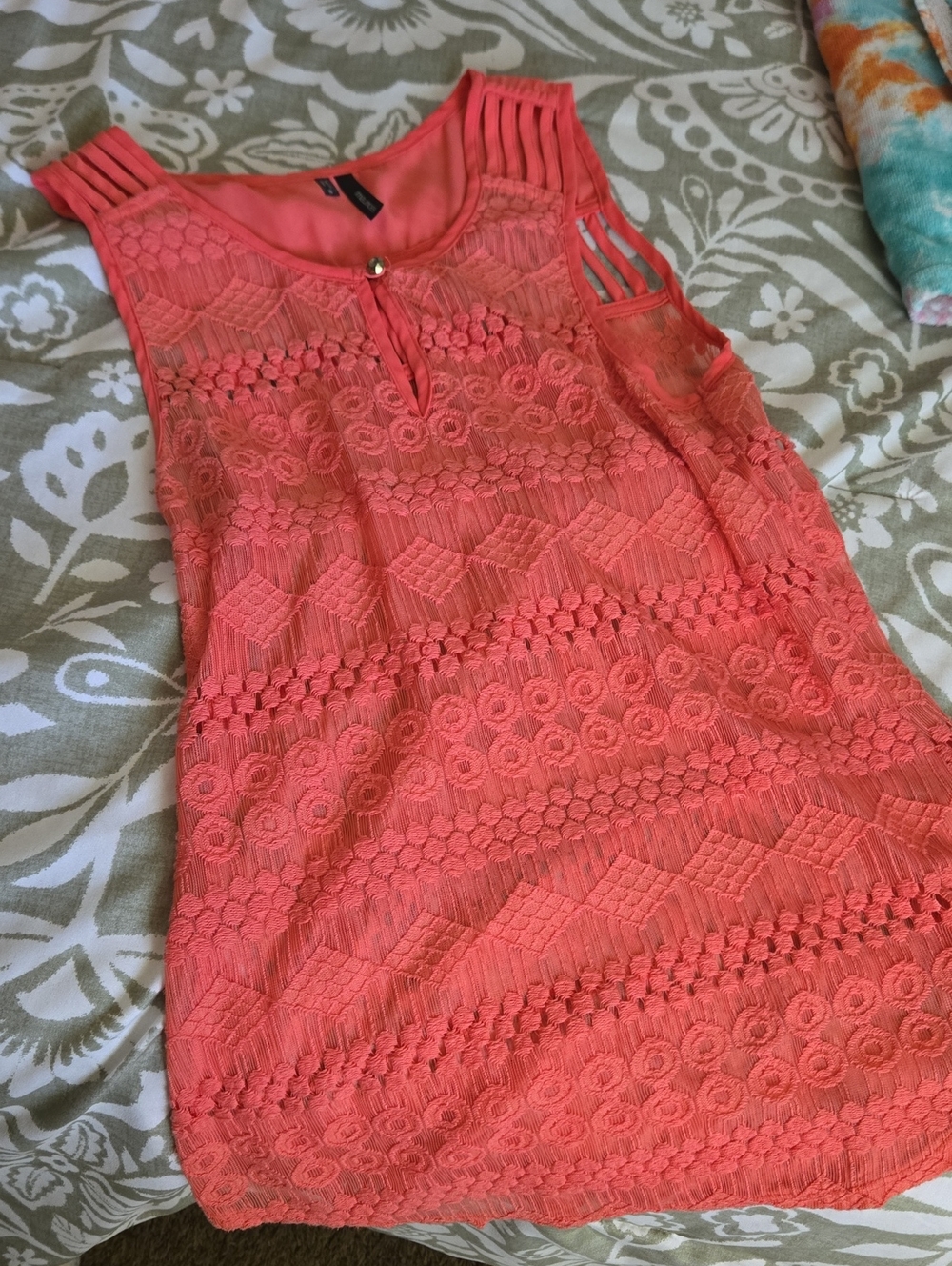 Maurices Coral Lace Tank with Keyhole Neck